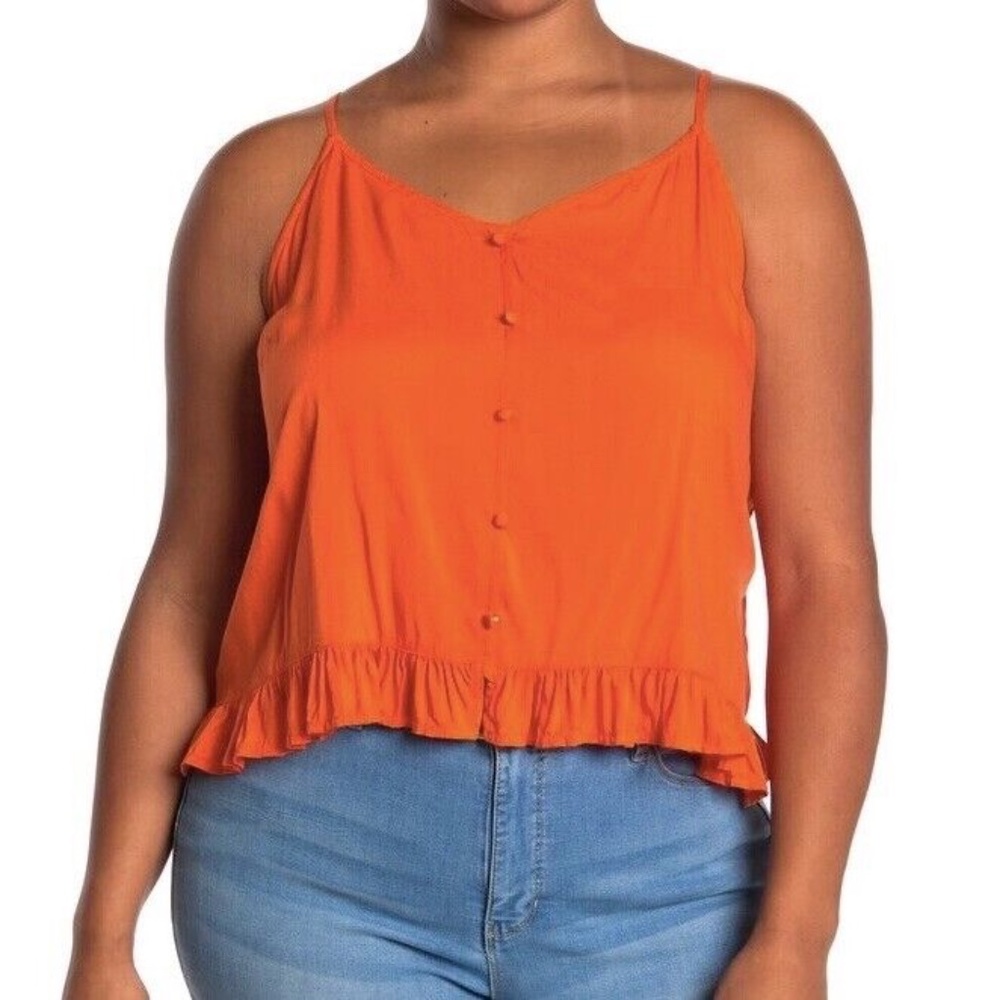 New Abound Ruffle Hem Button Front Camisole Tank Top Orange Size 2X